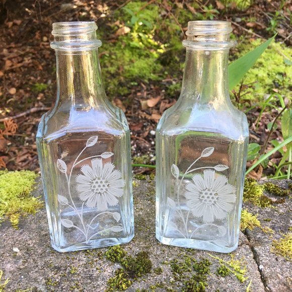 Other - 2 Etched Glass Bottles Flower Vases